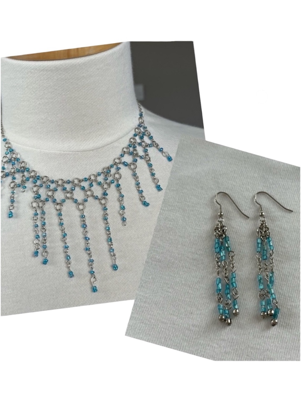 Necklace and Earrings Set Handmade Artisan Turquoise Silver